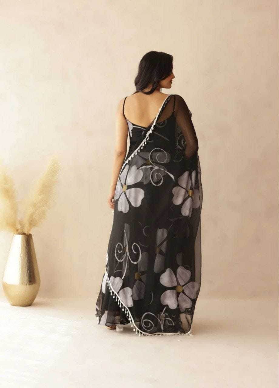 Georgette Printed Black Gown - MYLUXURY LANE ENTERPRISE